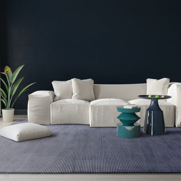 Kuza Plain Stripe Modern Abstract Distressed Shimmer Hi-Lo Textured Soft Velvety Touch High-Density Durable Easy-Care Short Pile Navy/Black Rug-Asiatic Carpets-Rug Love - The Most Loved Rug Store